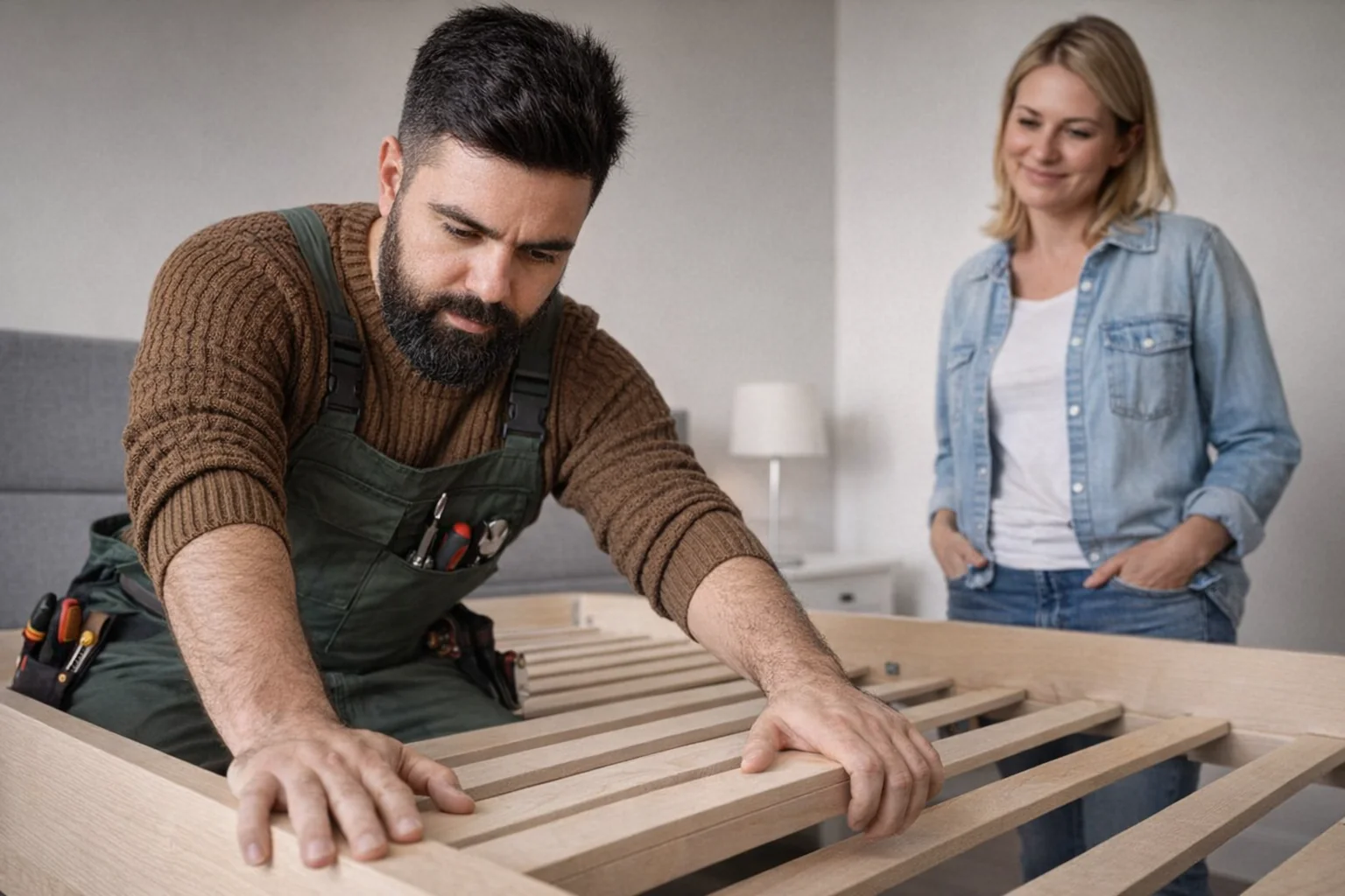 Складання ліжка у Варшаві: майстер HandyMan24 за роботою
