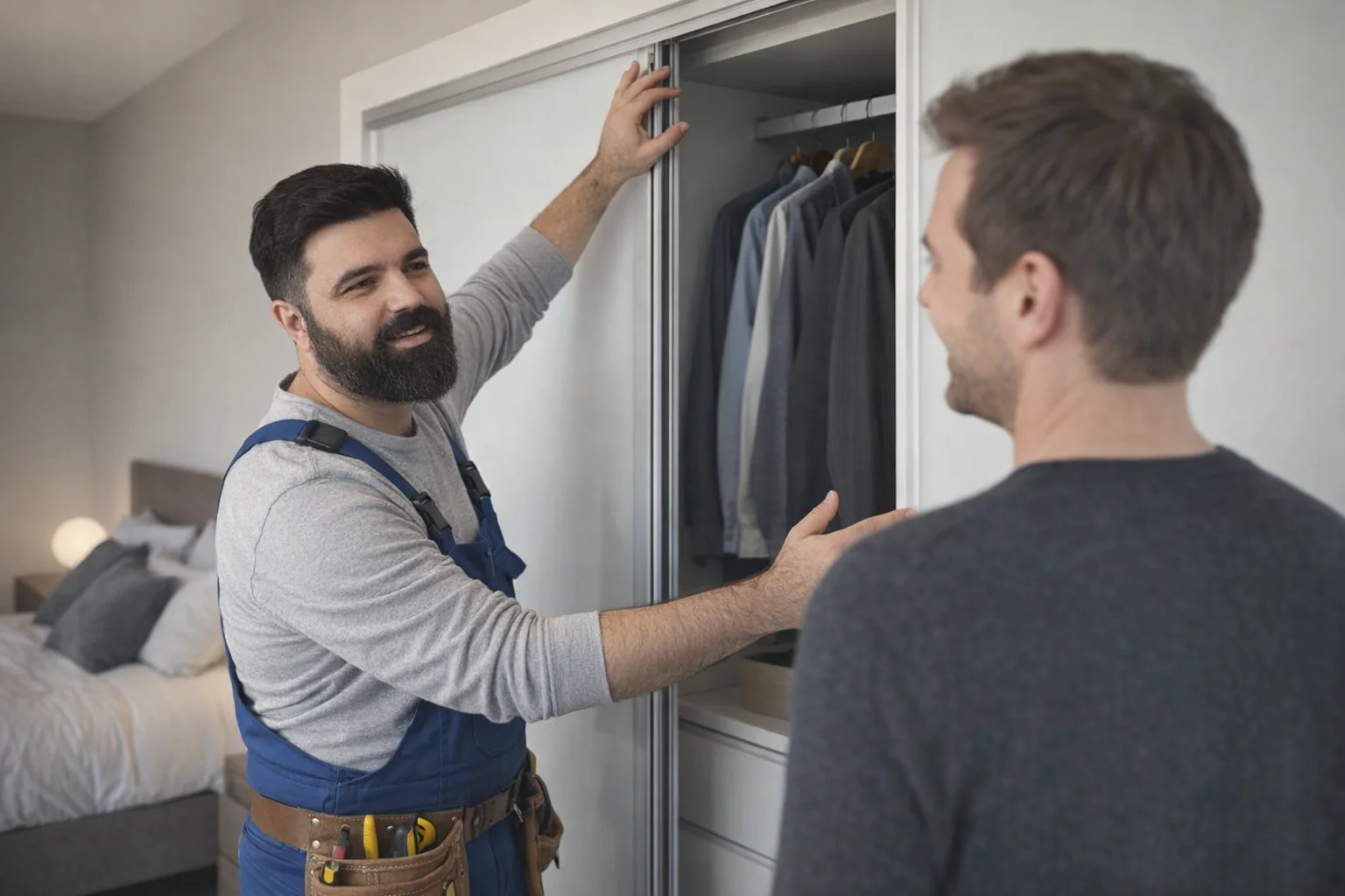 Built-in Wardrobe Installation in Warsaw: the handyman at work