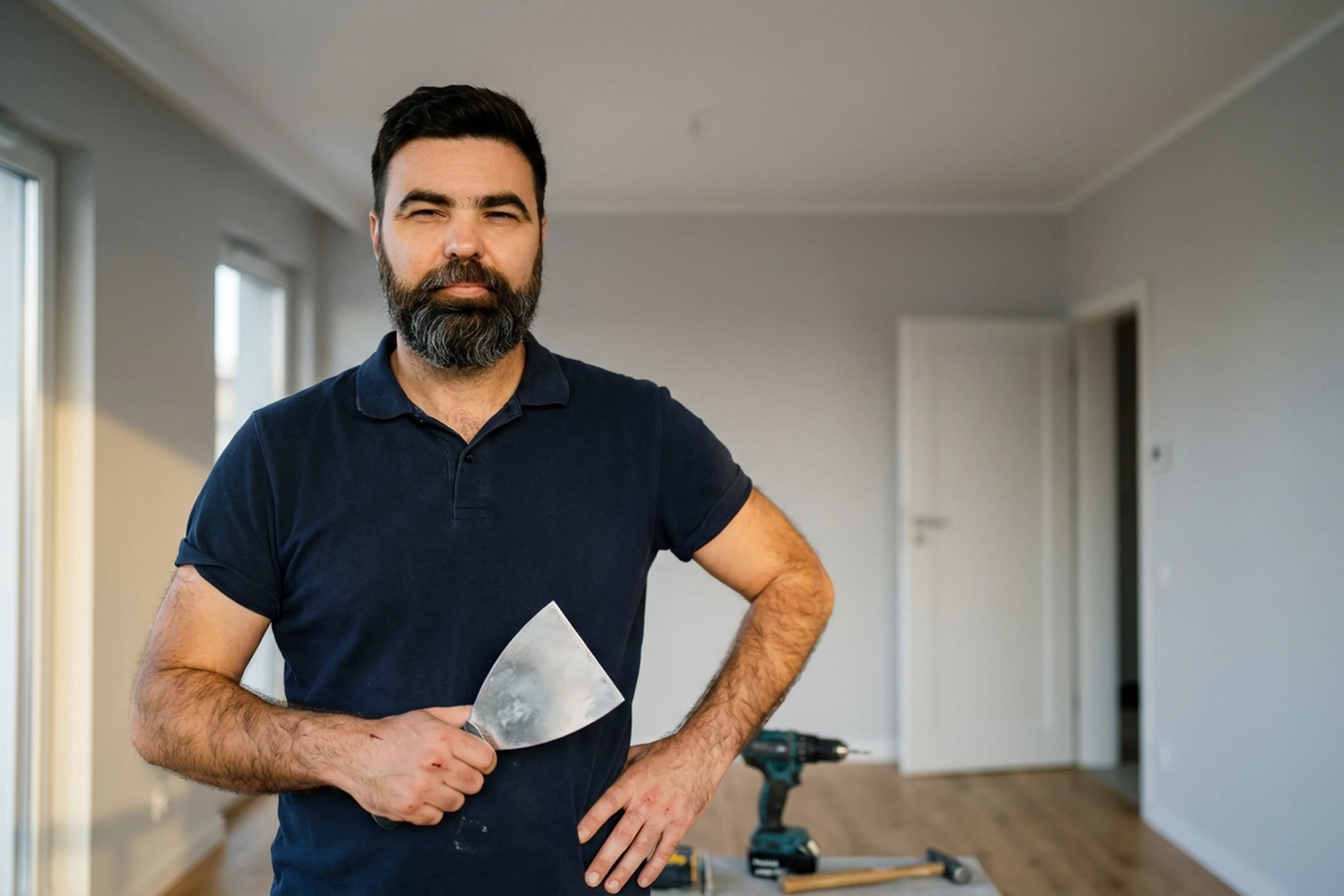 Выравнивание потолков в Варшаве: мастер HandyMan24 за работой