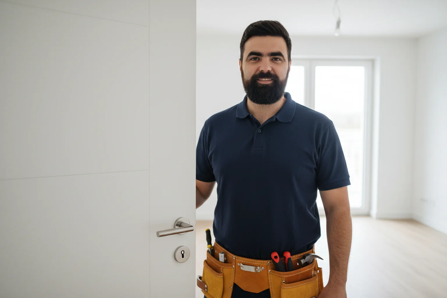 Wymiana klamki w drzwiach w Warszawie, fachowiec HandyMan24 przy pracy