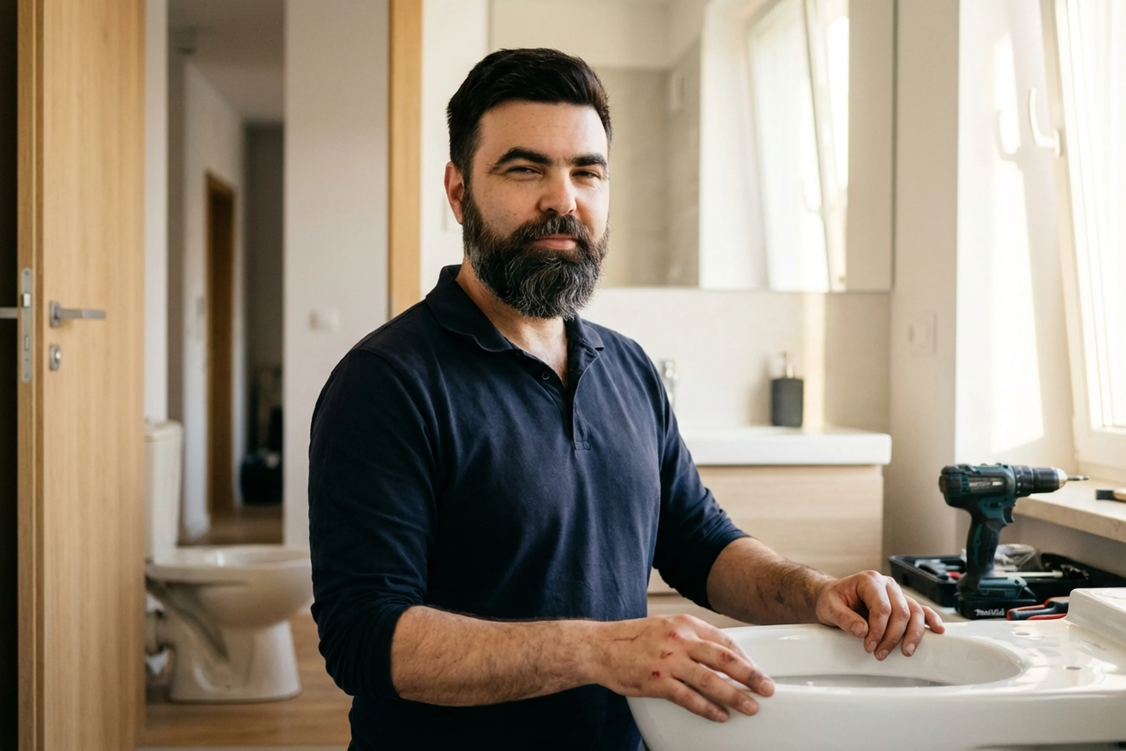 Замена напольного унитаза в Варшаве: мастер HandyMan24 за работой