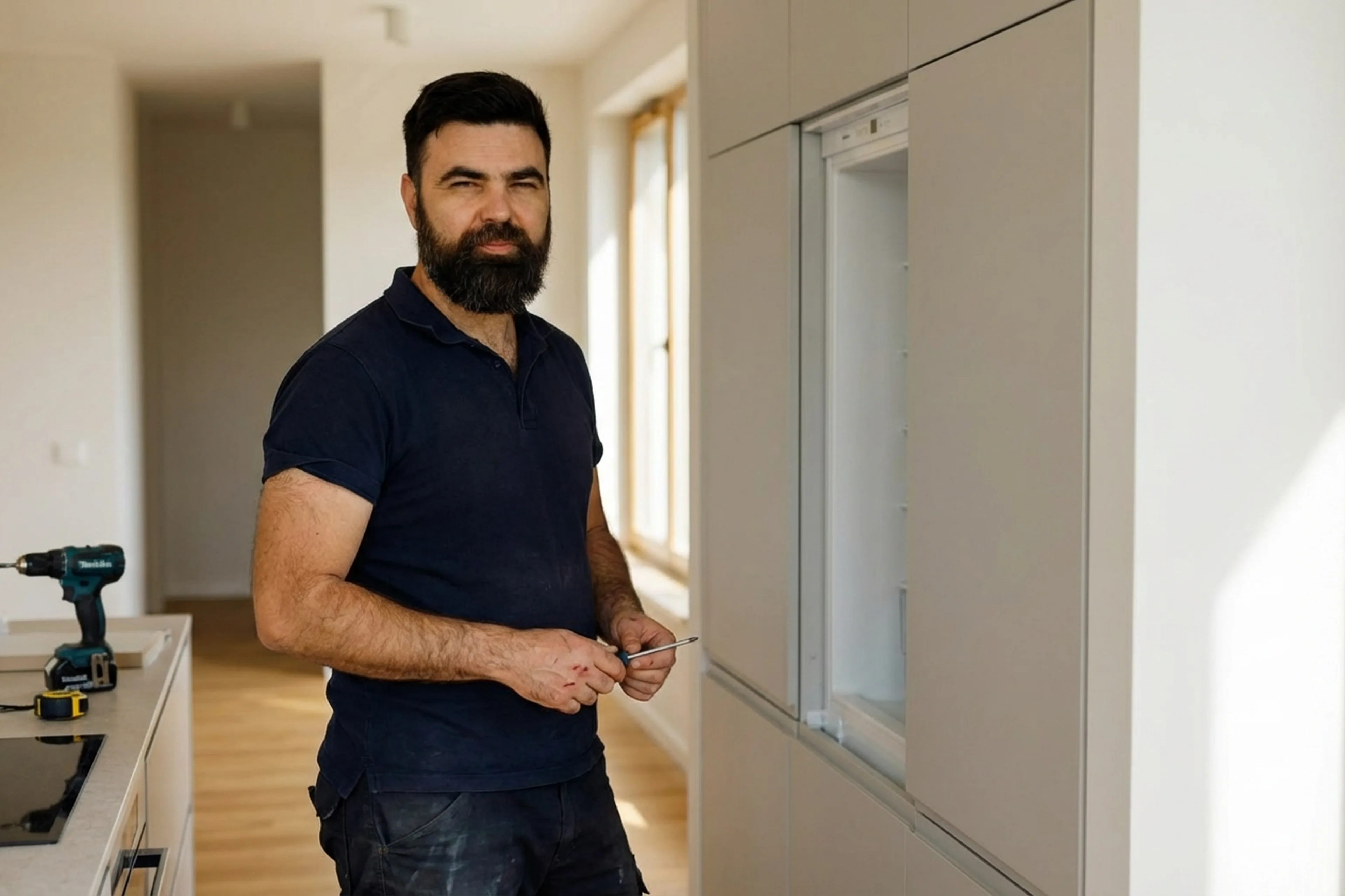 Built-in Fridge Connection in Warsaw: the handyman at work