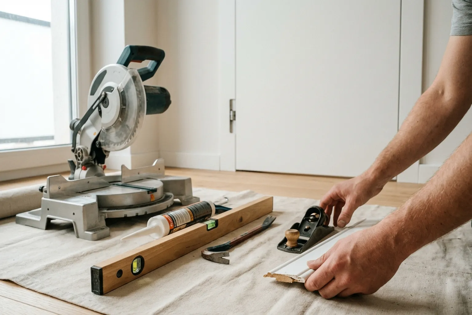 Naprawa listew przypodłogowych w Warszawie, fachowiec HandyMan24 przy pracy