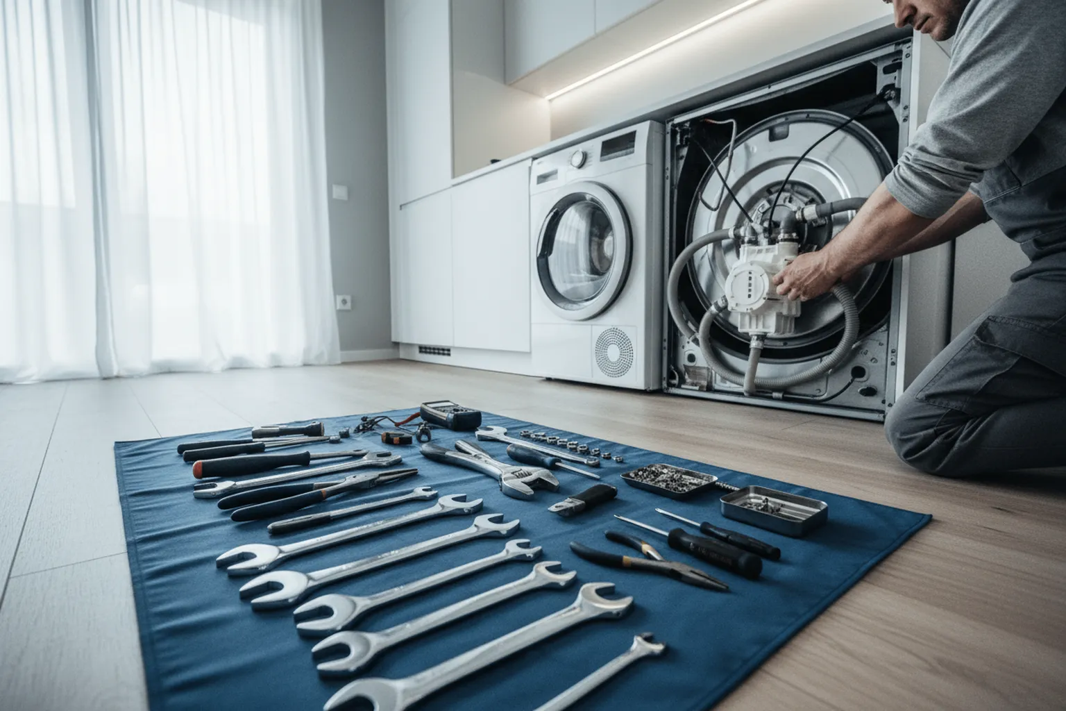 Washing machine repair in Warsaw, a HandyMan24 handyman at work