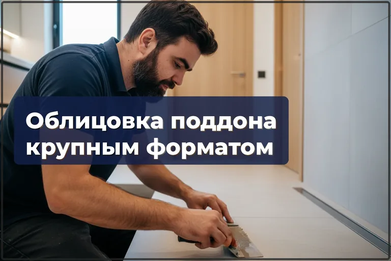 Облицовка душевого поддона крупноформатной плиткой в Варшаве