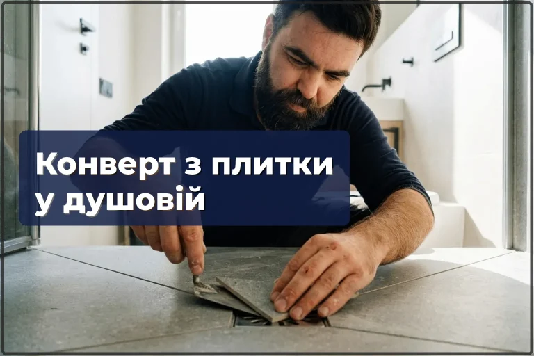 Конверт із плитки у душовій у Варшаві — ухил до точкового трапу