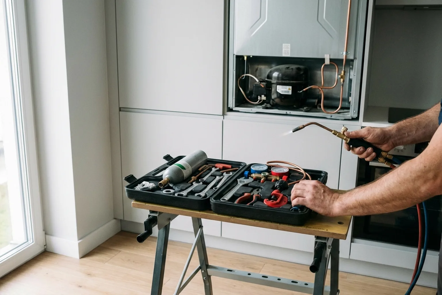 Fridge Compressor Replacement in Warsaw, a HandyMan24 handyman at work