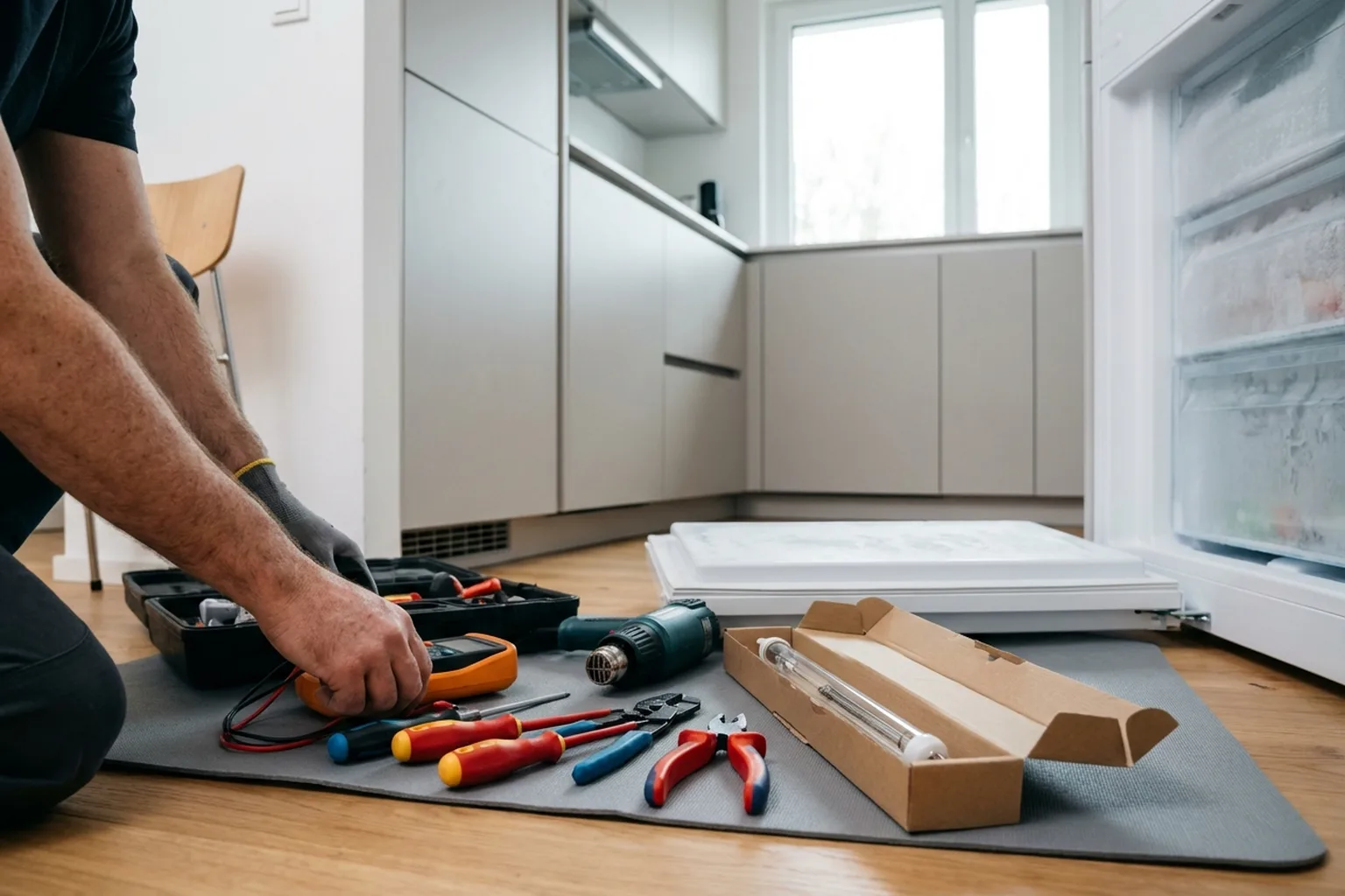 Fridge Defrost Heater Replacement in Warsaw: the handyman at work