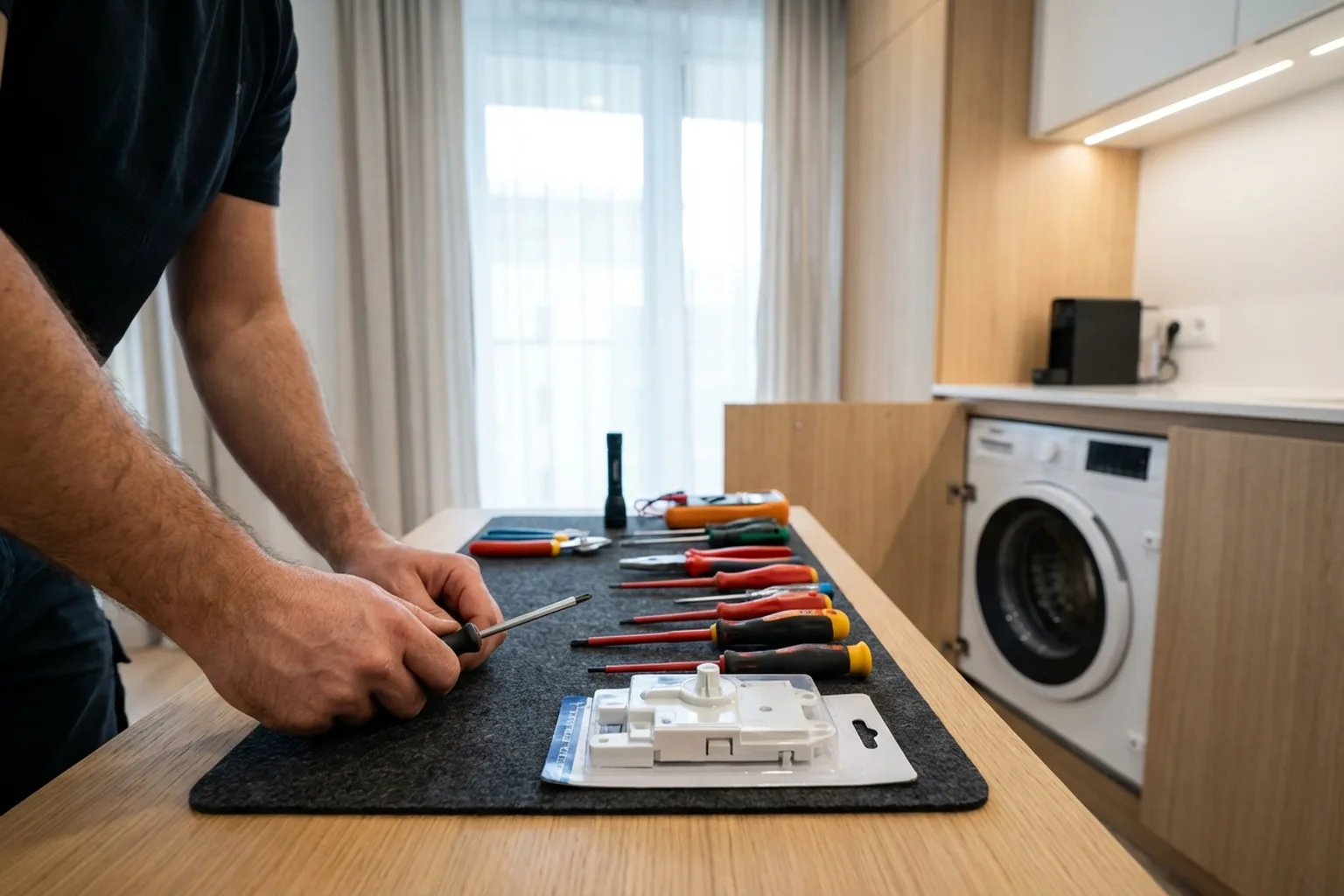 Washing Machine Door Lock Replacement in Warsaw, a HandyMan24 handyman at work