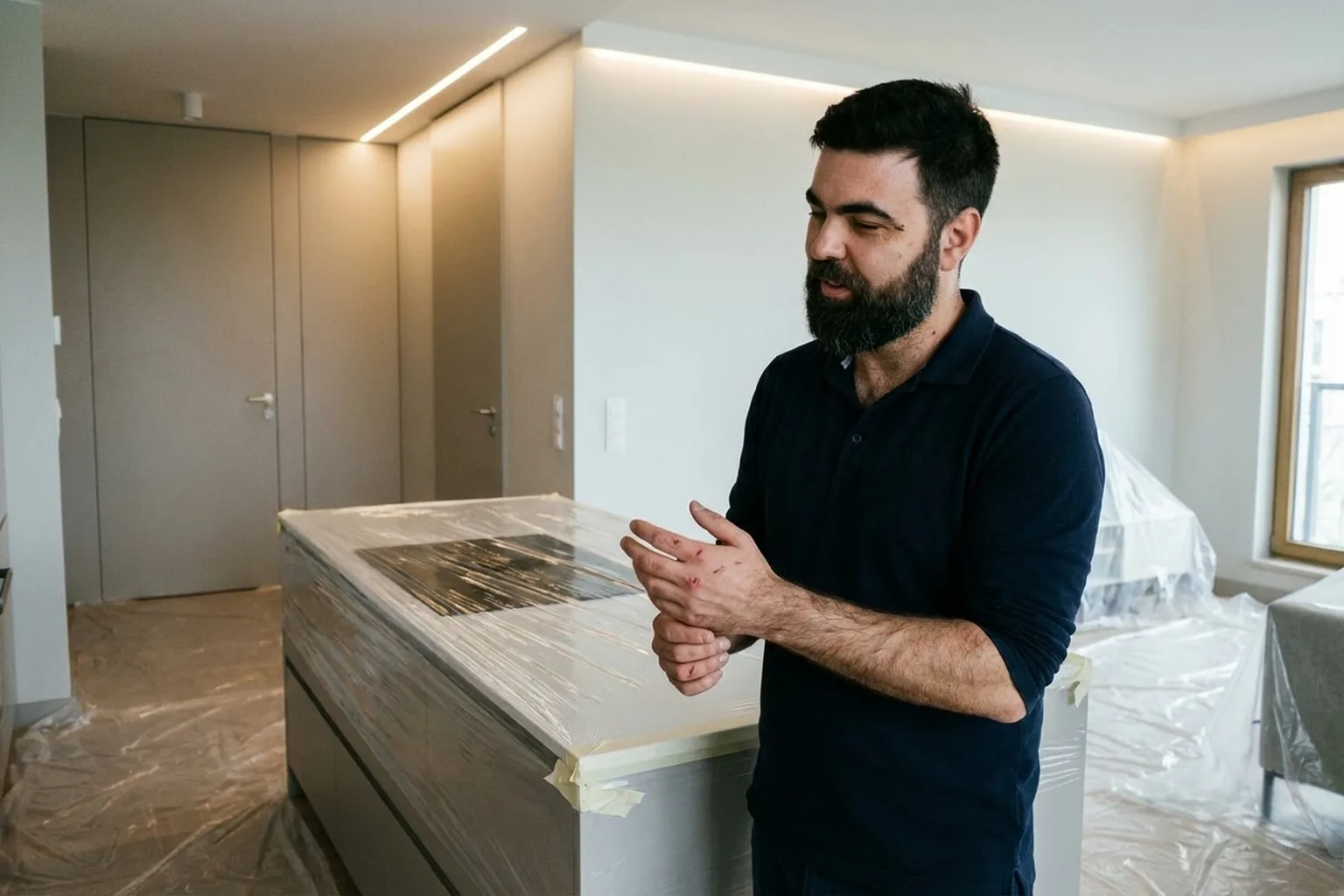 Furniture, door, window and floor protection with film in Warsaw: an example of finished work