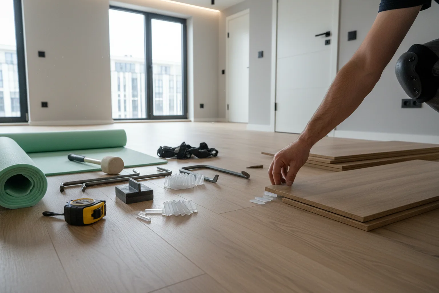 Укладання ламінату у Варшаві: майстер HandyMan24 за роботою