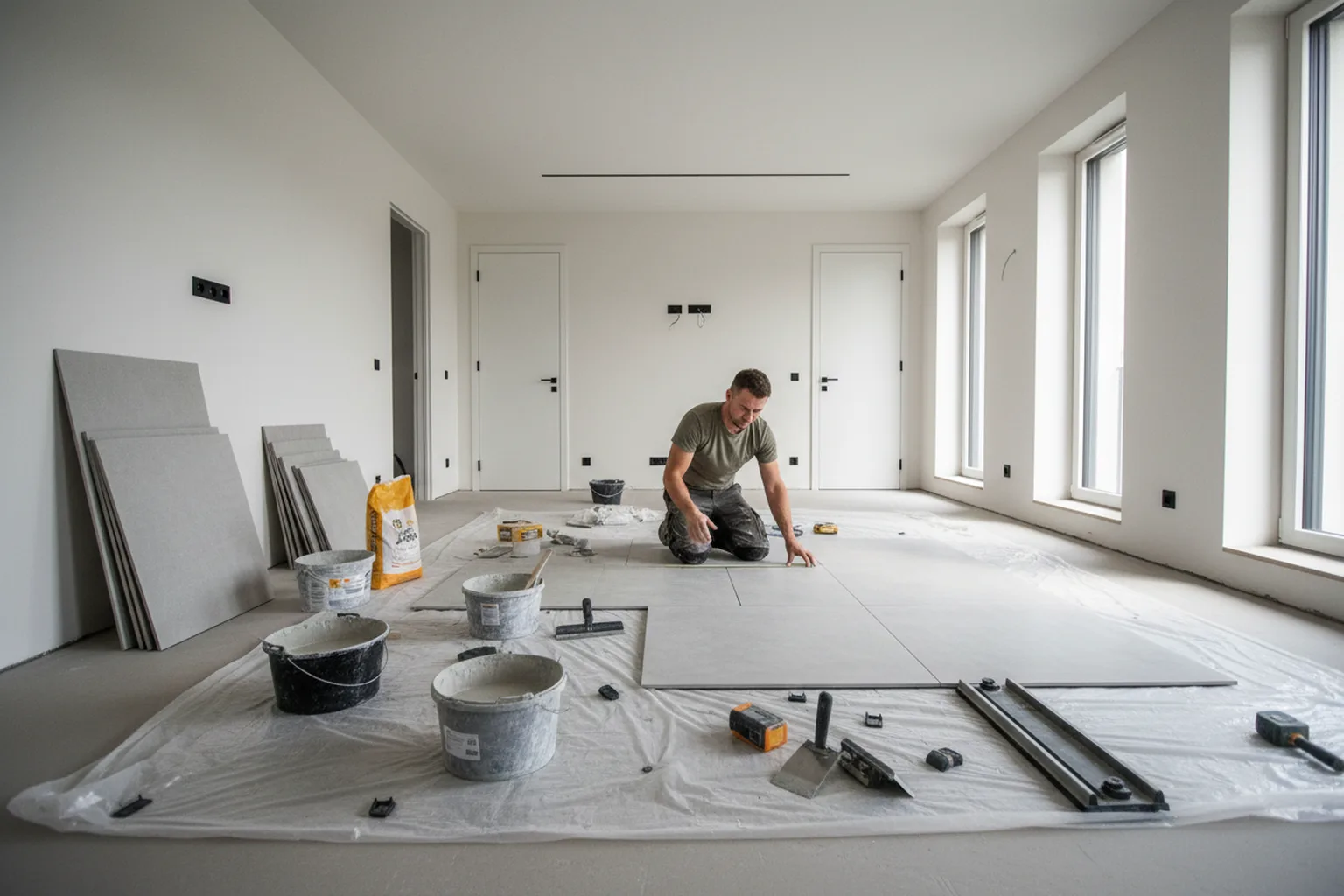 Large Format Floor Tile Installation in Warsaw: before the work starts