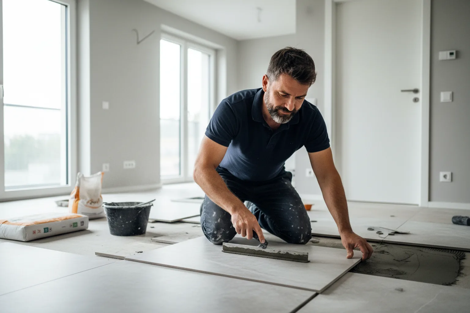 Large Format Floor Tile Installation in Warsaw: how the work goes
