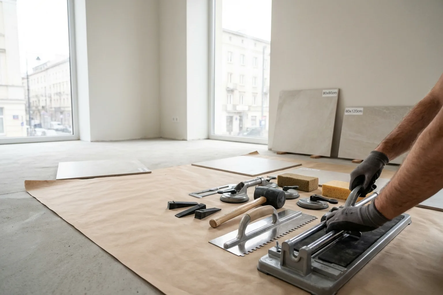 Układanie płytek wielkoformatowych na podłodze w Warszawie: kto wykonuje pracę