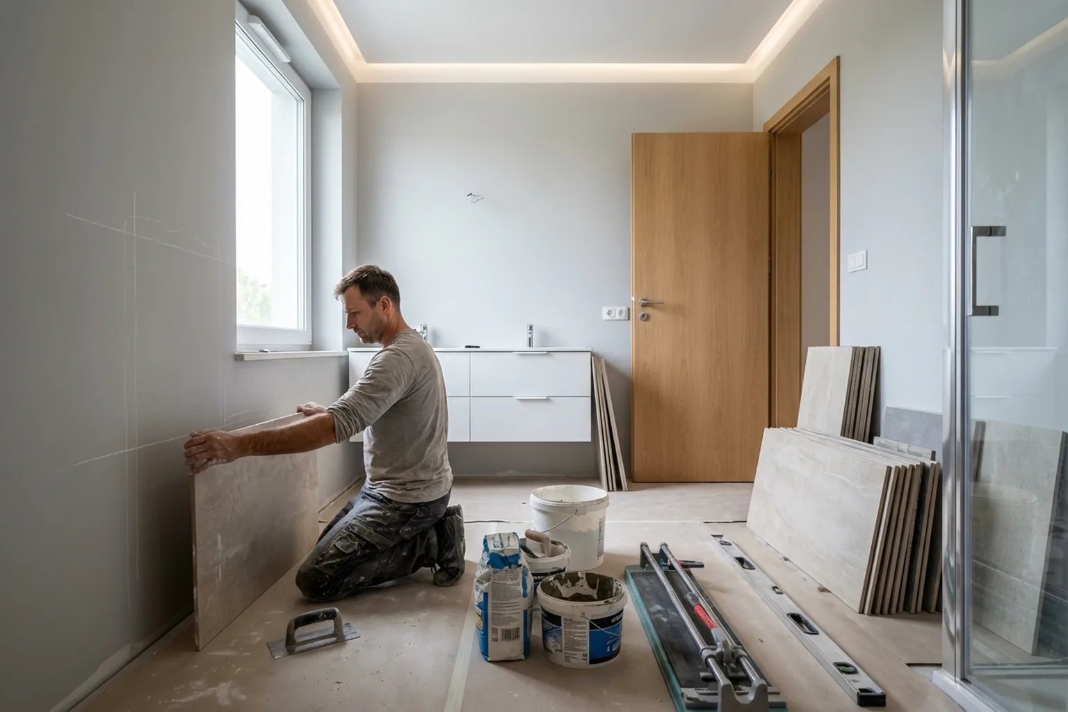 Large Format Wall Tile Installation in Warsaw: before the work starts
