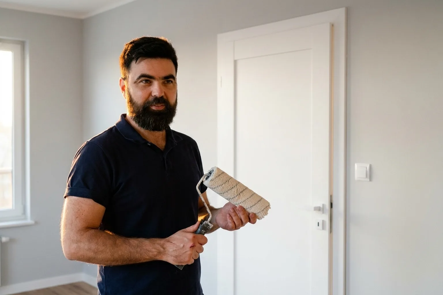 Покраска стен Варшава: мастер HandyMan24 за работой