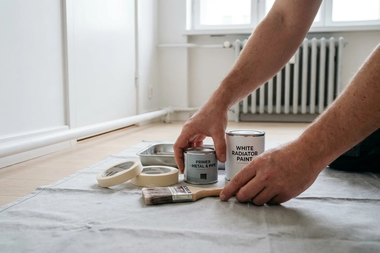 Pipe painting in Warsaw: the handyman at work