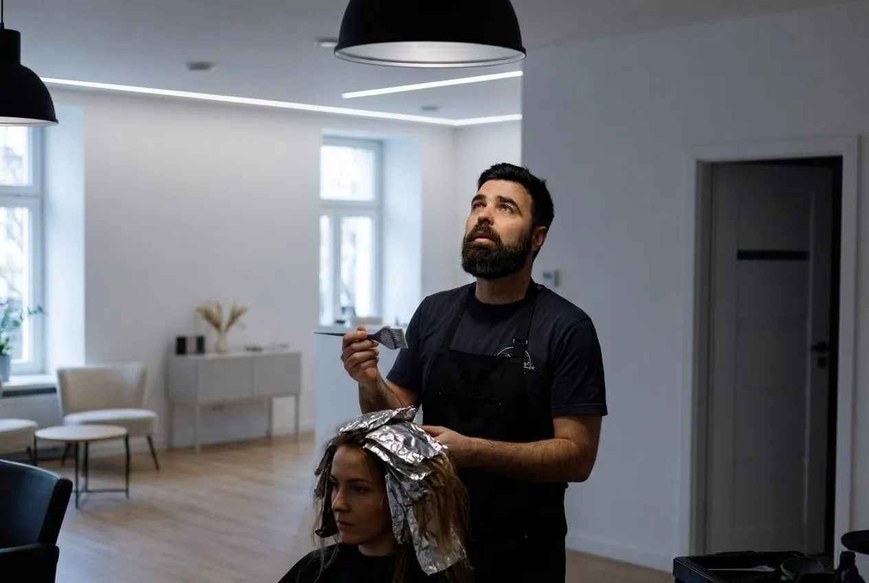 Salon fryzjerski w trakcie pracy