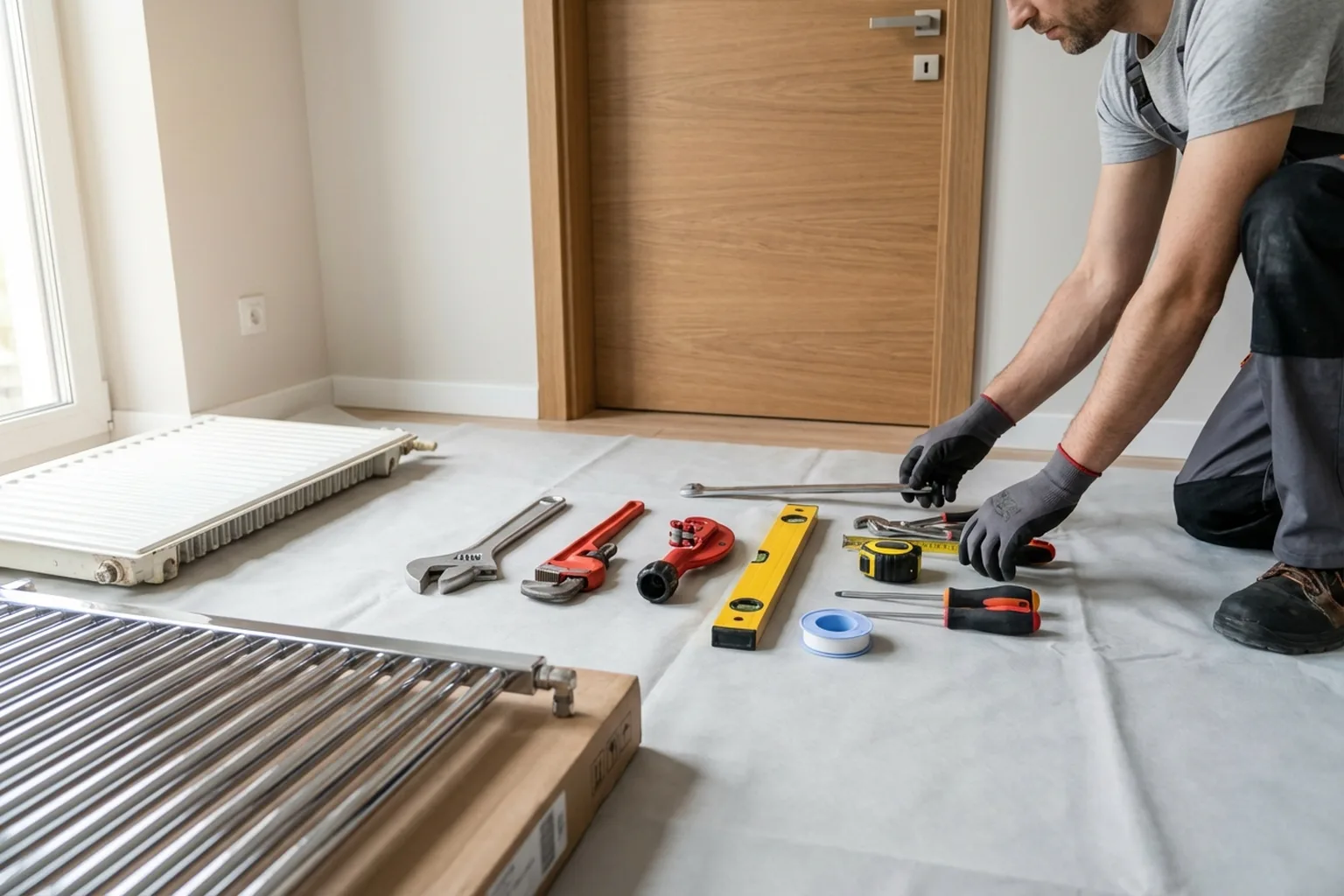 Замена полотенцесушителя в Варшаве: мастер HandyMan24 за работой