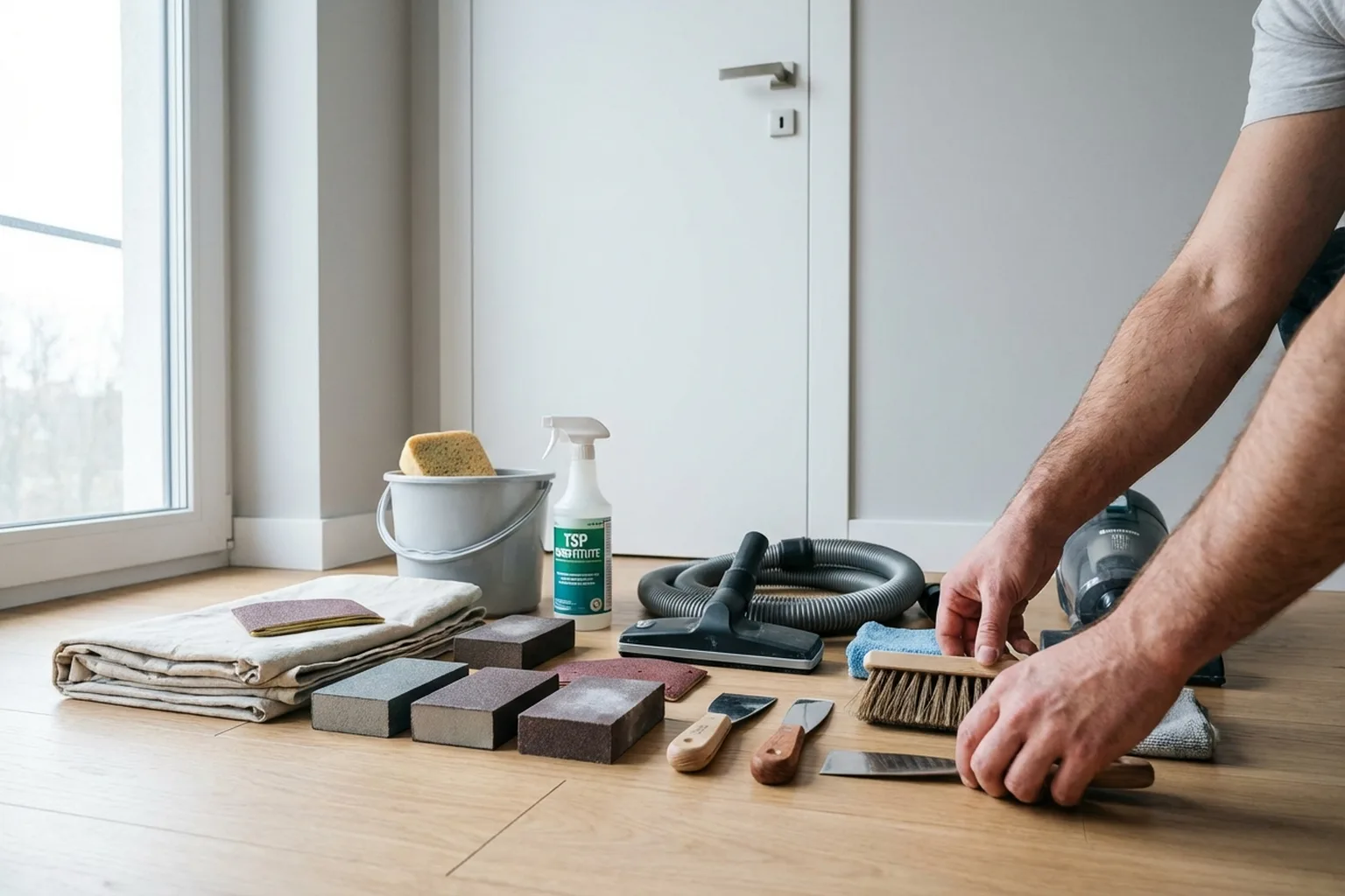 Очищення та миття стін перед фарбуванням у Варшаві, майстер HandyMan24 за роботою