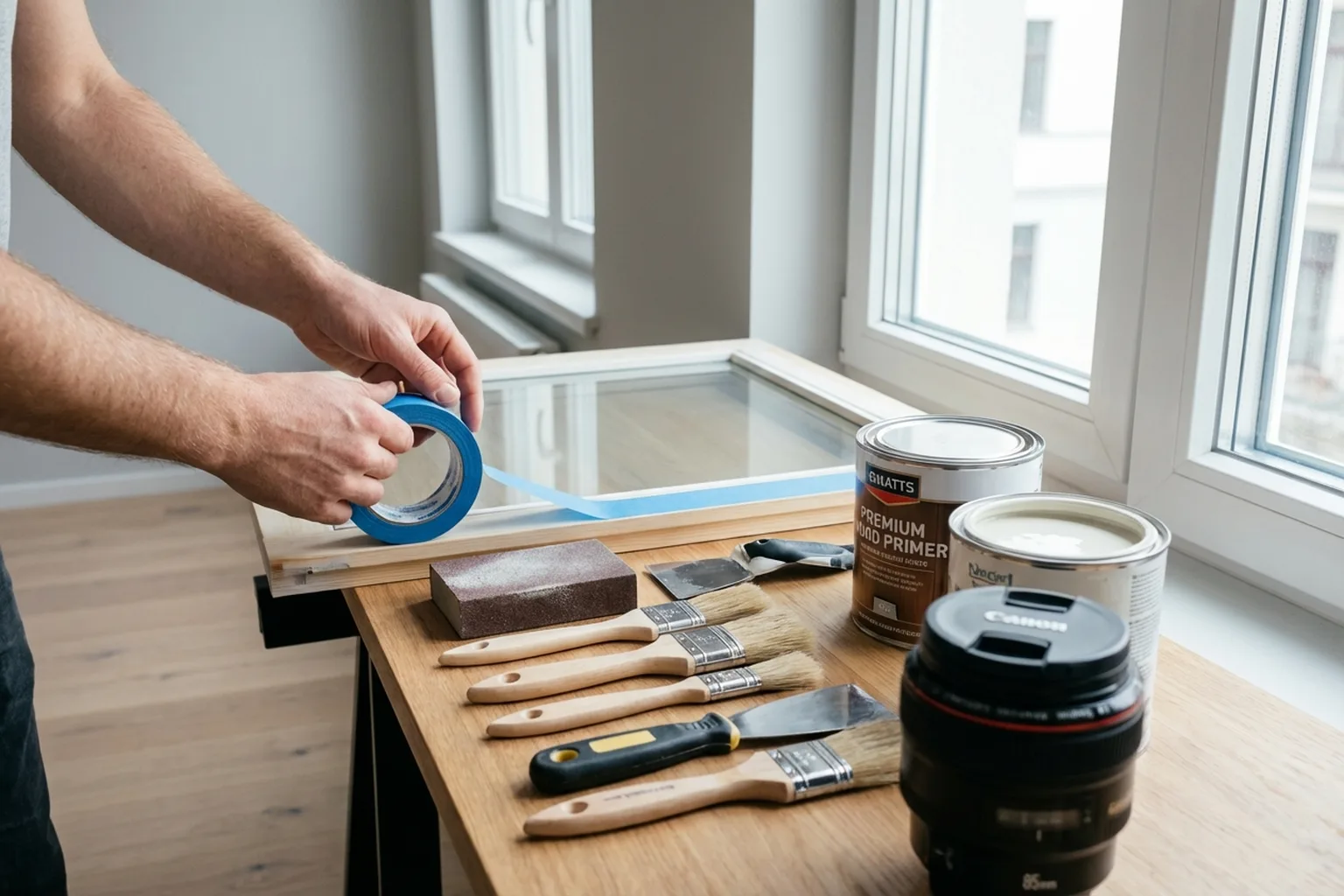 Покраска окон в Варшаве: мастер HandyMan24 за работой