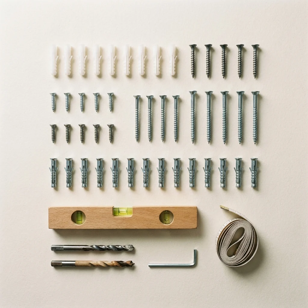 Wall plugs, screws and a spirit level