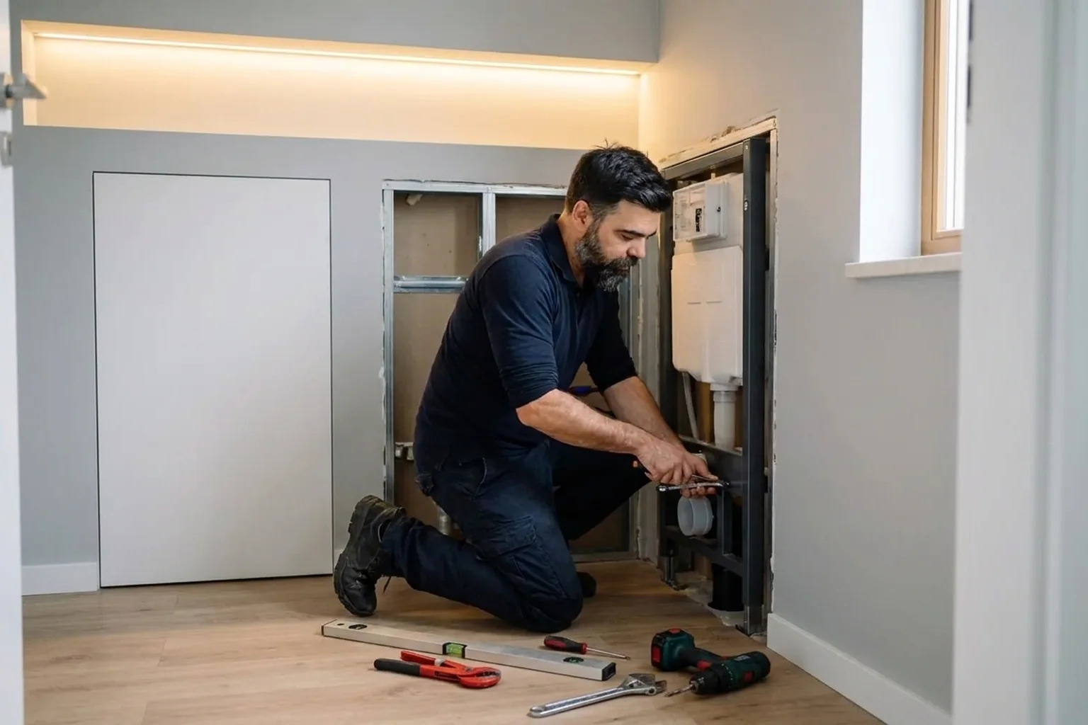 Инсталляция и бачок Grohe в Варшаве: монтаж до плитки