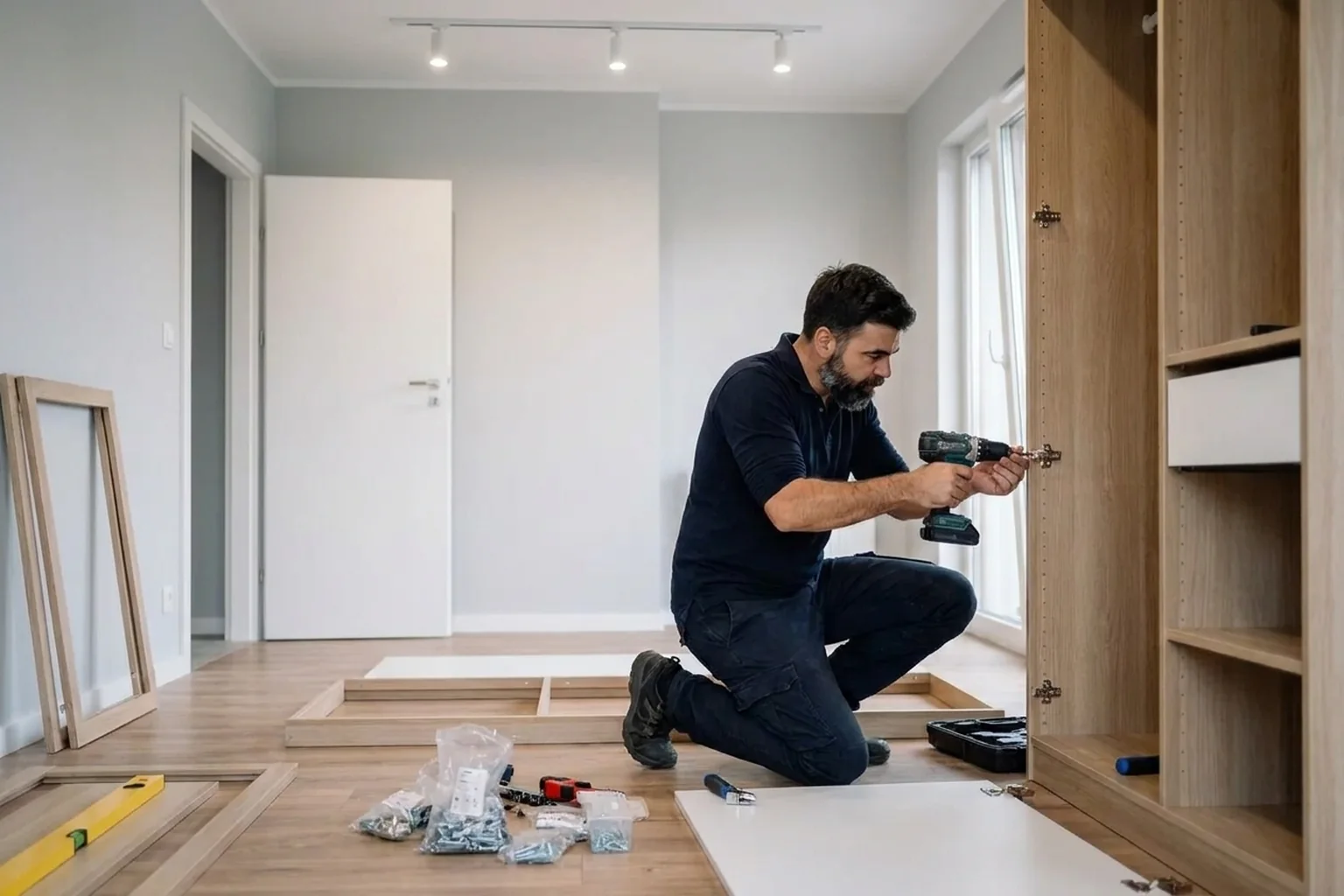 Збирання шафи IKEA PAX у Варшаві: каркаси, двері й наповнення